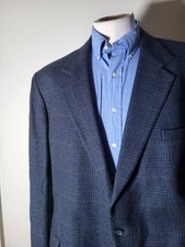 Vintage 48XL Black Blue Orange Glen Check Tweed Wool Jacket Sport Coat Blazer