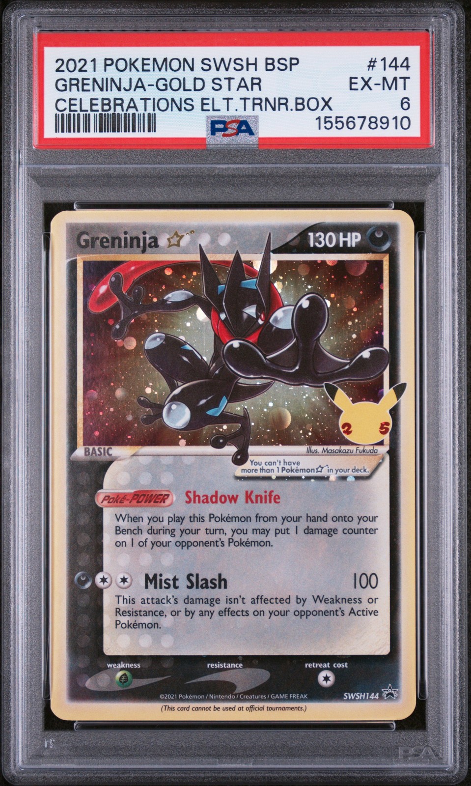 GRENINJA-GOLD STAR CELEBRATIONS ELT.TRNR.BOX Pokemon Sword & Shield Promos PSA 6