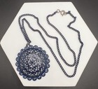 Vintage Navy Blue Enameled Filigree Pendant Necklace 24.5” Chain — photo 1