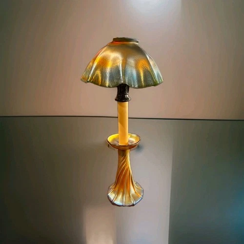 Rare Tiffany Studios Favrile Glass Candlestick Lamp L.C.T , Irisdescent Gold