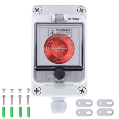 Emergency Stop Button with Box 10 Amp 22Mm Latching Push Button Switch, Aluminum