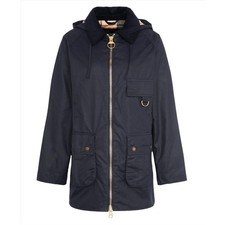 Image of Barbour Highclere Jacket Coat Plain Waxed Cotton Navy Blue Women's Size 16
