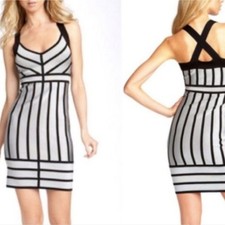 French connection myla bodycon bandage dress Sz 10 black silver mini party A15C