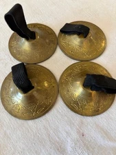 Vintage 4 Piece Set Floral Etched Brass Belly Dancing Musical Finger Cymbals