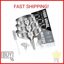 Stainless Steel Funnel, Walfos 3 Pack Kitchen Funnel with 2 Removable Strainer ＆