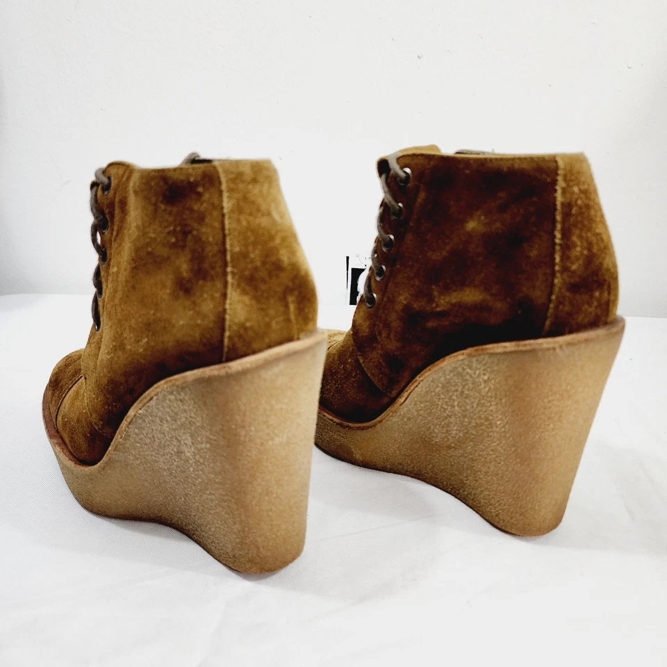 Botín PIERRE HARDY Gamuza Becerro Cuña Plataforma en Caqui EK08 Con Cordones EU 37 US 6.5 Foto 4 de 4