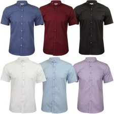 Xact Mens Mock Neck Poplin Shirt Slim Fit Short Sleeve Grandad Nehru Collar
