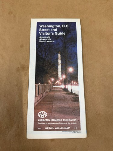 Vintage AAA Washington DC Street & Visitor's Guide Map Annapolis Alexandria