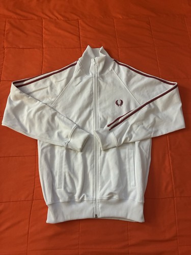 Fred Perry Sportswear Track Jacket White Red Stripe Logo Mens Small