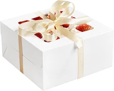 24Pcs Cake Boxes with Window, 10X10X5 Inches White Bakery Boxes, Cookie Desse...