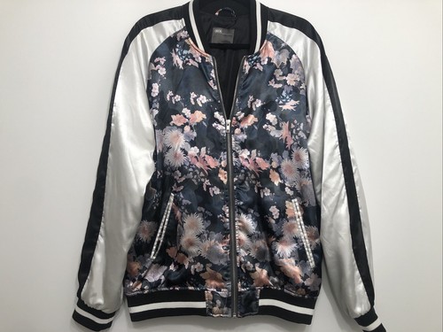 ASOS- Mens Satin All Over Floral Print Bomber Jacket- Full Zip- Size Large