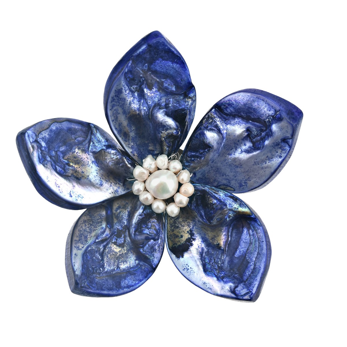 Colorful Ocean Flower Blue Dyed Seashells and White Pearls 