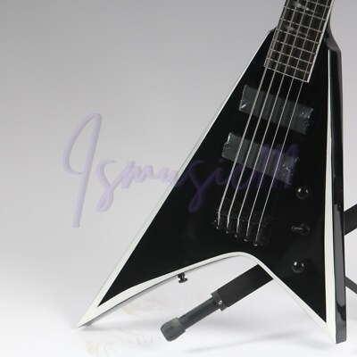 Solid Body Black 5 Strings V Shape Electric Bass Guitar Set