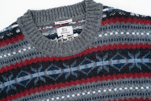 Suéter WOOLRICH Fair Isle Gris Cuello Redondo Lana Virgen Calce Regular Pullover XL - Imagen 4 de 4