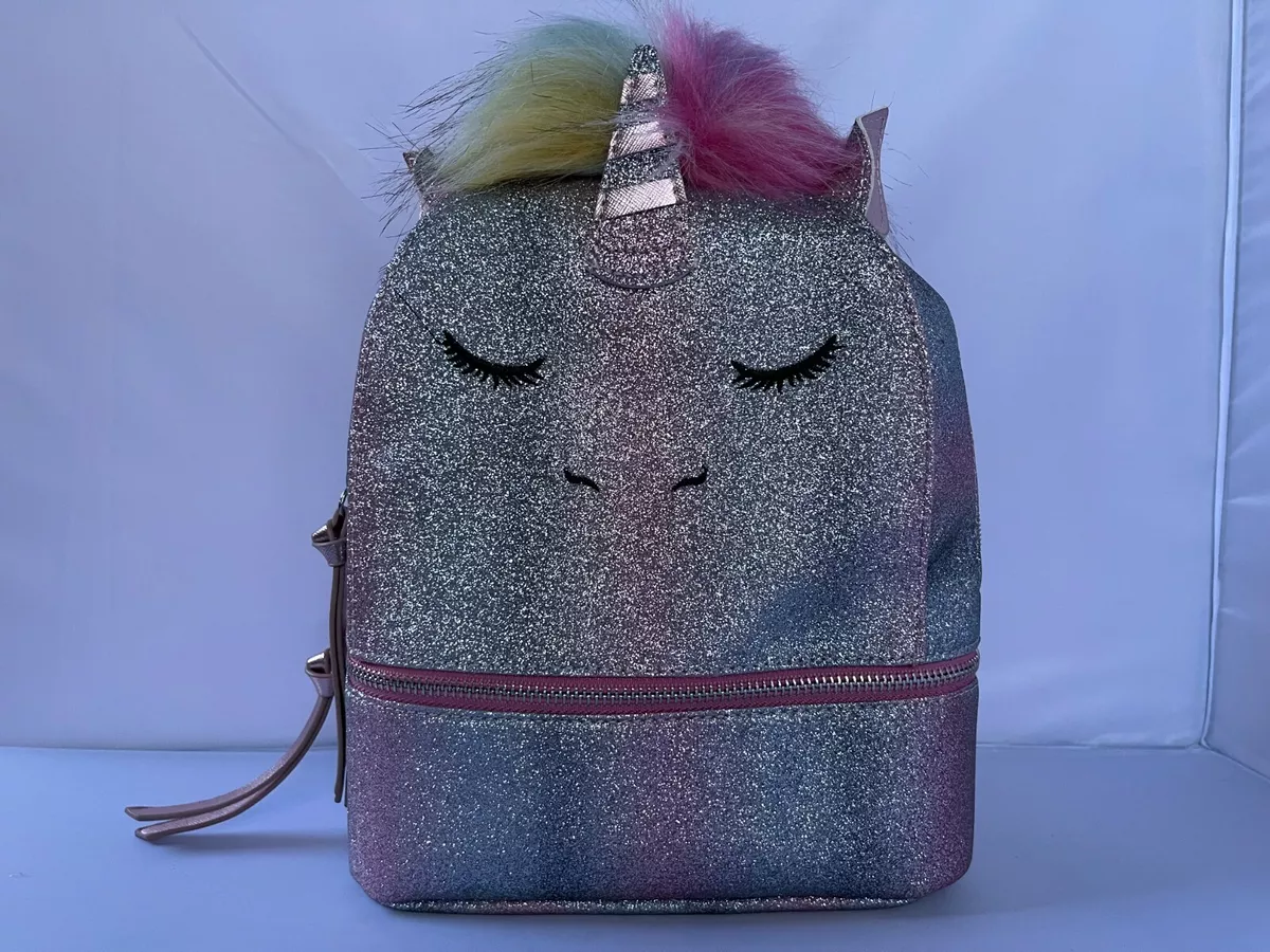 New Under One Sky Glitter Shimmer Multicolor Silver Unicorn Backpack Holo  Bag