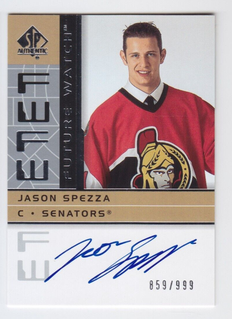 2002-03 UD SP AUTHENTIC JASON SPEZZA RC AUTOGRAPH 859/999 ROOKIE #191 Senators