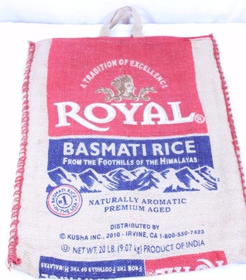 Royal Basmati Rice Eco Shopping Burlap Bag Tote Zipper & Handles Appx 18'' X 15''