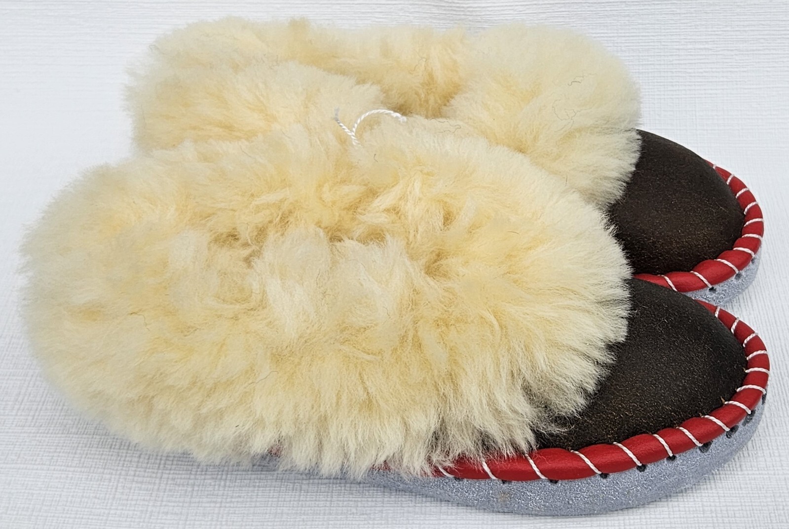 APL PELLICCIA DI AGNELLO PANTOFOLE CALDE taglia 31 NUOVE pelle di pecora pelle fatte a mano marrone (5g.23)