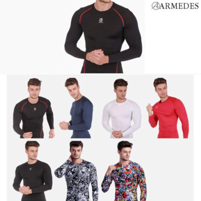 ARMEDES Mens Skin Tight Compression Baselayer Activewear Long Sleeve Shirt R141