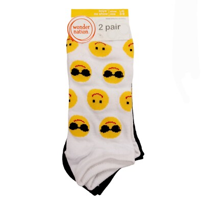 2 Pairs Boys Wonder Nation Happy Face No Show Socks-Shoe Size 3-9