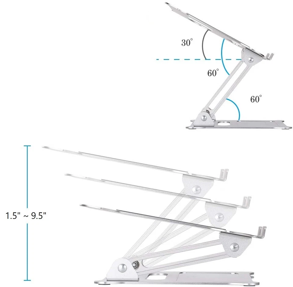 Adj Laptop Tilting Aluminum Stand Portable Computer Riser Multi Angle Hold9"~17" - Image 3 of 4