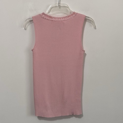 Cynthia Steffe Knit Tank Top XS Pale Pink Floral Scoop Tulle Neck Sleeveless - Picture 8 of 8