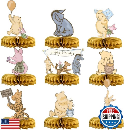 9PCS Vintage Pooh Centerpieces For Tables Party Decorations Honeycomb Centerp