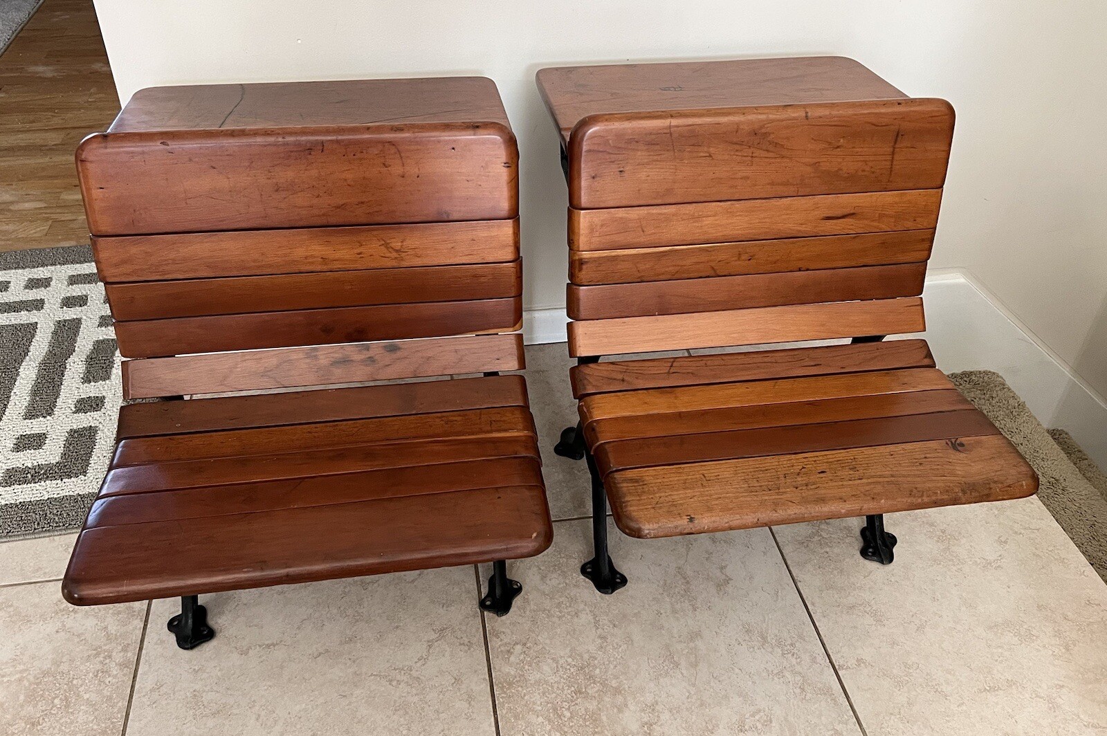 2 Vintage / Antique “Novelty Iron Works Sterling ILL” Folding School