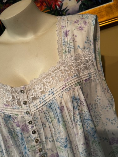 EILEEN WEST PURPLE & BLUE FLORAL COTTON LAWN SLEEVELESS LONG NIGHTGOWN ~ SIZE 2X - Picture 8 of 9