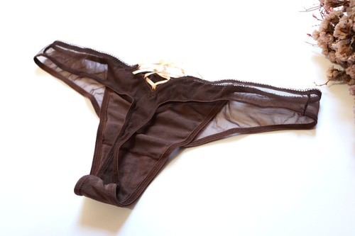 Women Sexy Thongs Solid mesh Underwear Bow Hipster G-string Panties Brown S-M - Picture 6 of 7