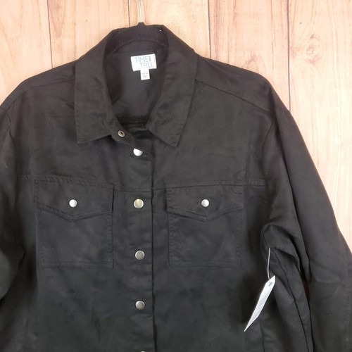 Time And Tru Womens Snap Up Long Sleeve Shirt Sz L Black Denim Long Sleeve NEW - Picture 2 of 10