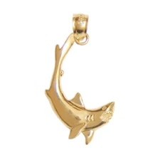New 14k Yellow Gold Shark Pendant