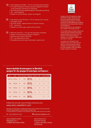 Avery Dennison 2575 Papier impression et copie A4 / 80 g 5 x 500 feuilles Imp... - Afbeelding 3 van 5