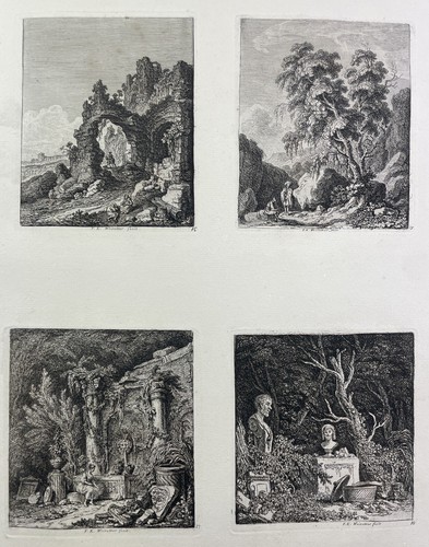 Franz Edmund Weirotter, Gebäude Landschaften Italien 4 Radierungen um 1760