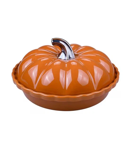 New Stoneware Fall Autumn Pumpkin Pie Dish Server Pie Keeper- Holiday Bakeware