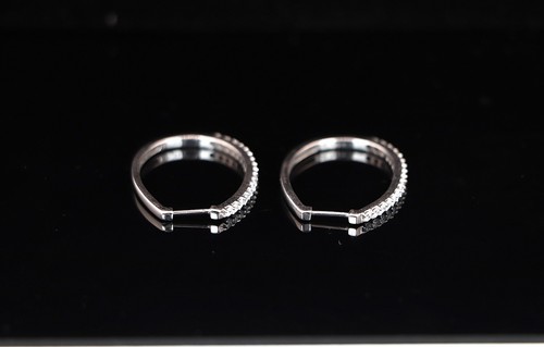 $2,550 IKS 14K White Gold Prong Set Round Diamond U Hoop Snap Closure Earrings - Picture 8 of 10