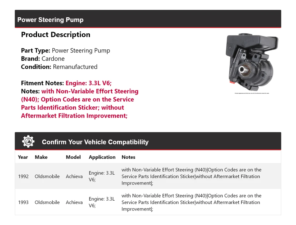 Bomba de dirección asistida de cartón para Oldsmobile Achieva 1992-1993 3,3 L V6 Foto 2 de 4