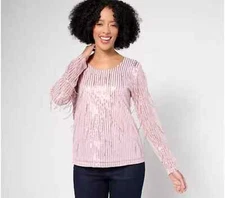 Attitudes by Renee Drippy Sequin Top-Antique Pink-2X-NEW-A670843