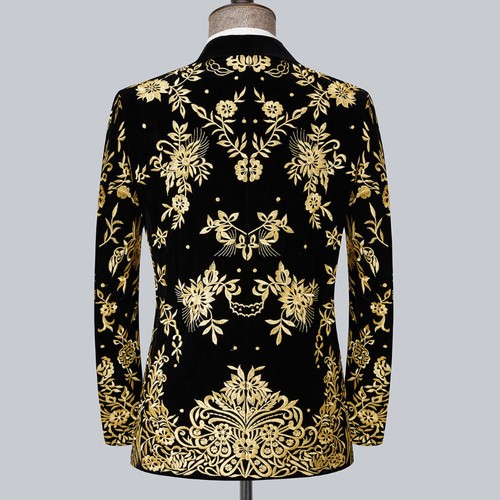 Men Blazer One Button Suit Embroidered Floral Jacket Dinner Party Prom Jacket - Picture 3 of 10