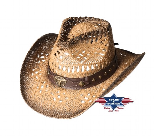 Chapeau Western Cowboy Vintage Paille - Taille M - Bande Plumes - Excellent état
