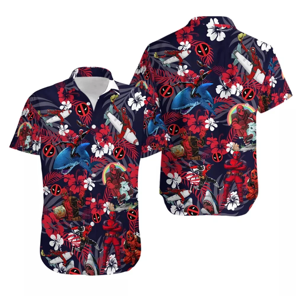 Deadpool Hawaiian Shirt , Cute Deadpool, Comfortable Short Sleeves