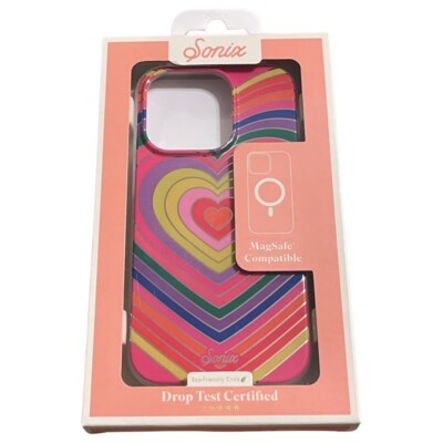 Sonix Phone Case iPhone 14 Pro MagSafe Compatible Rainbow Hearts 10 ft Drop Test