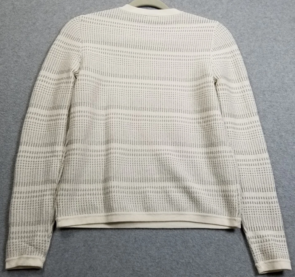 Suéter Ann Taylor Mujer Pequeño S Blanco Plateado Metálico Rayas Manga Larga Tejido Foto 3 de 4