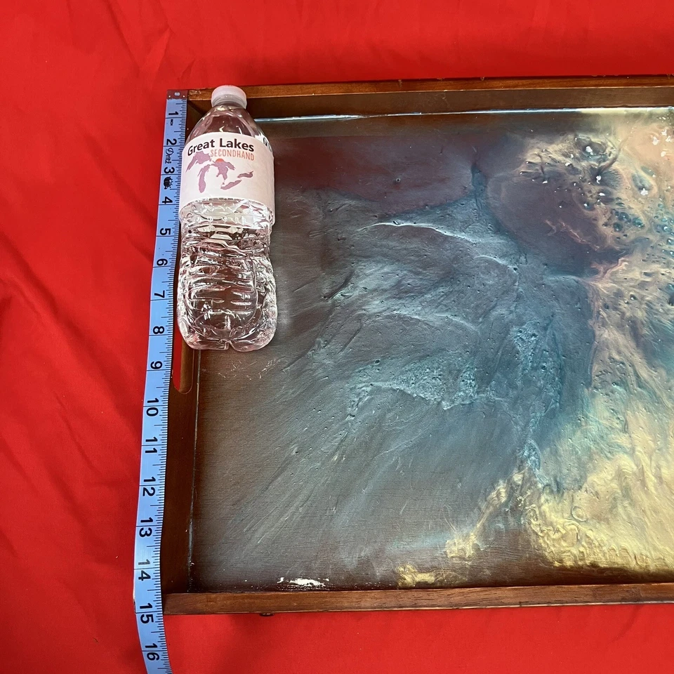Bed Tray 26 x 15 / Epoxy Resin Art / Wooden Wood / Ocean Waves 3D Beach / Flaws — 第 2/4 张图片