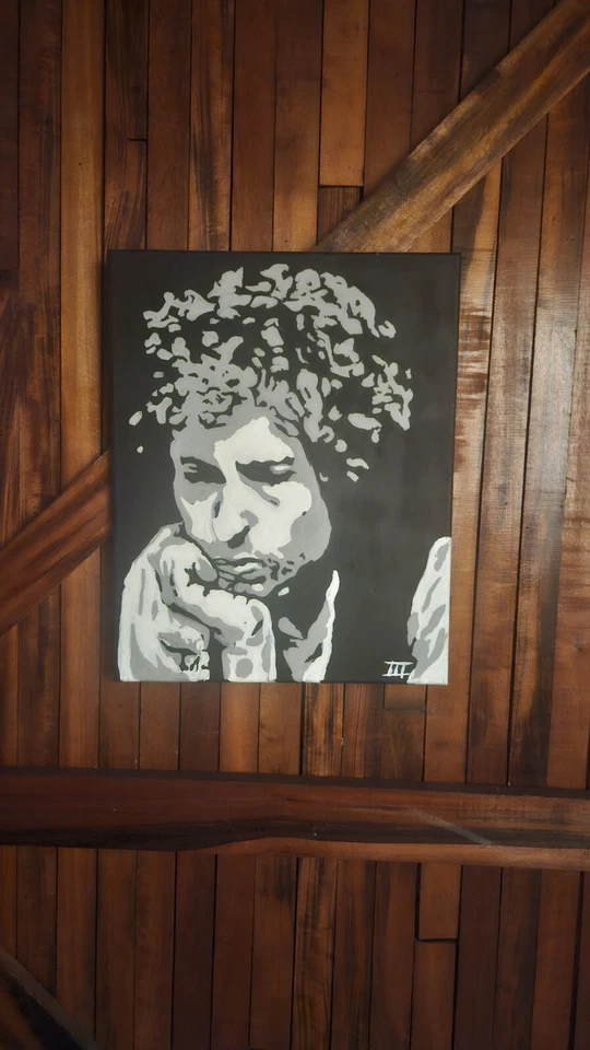 Arte de guitarra Bob Dylan pintura 16x20 autografiado por el artista Foto 2 de 2