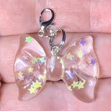Large Clear Bow Stars Inside Charm Zipper Pull & Keychain Add On Clip!!