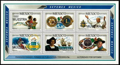 #ad Mexico 1992 Pope Paul Souvenir Stamp Sheet MNH $5.60