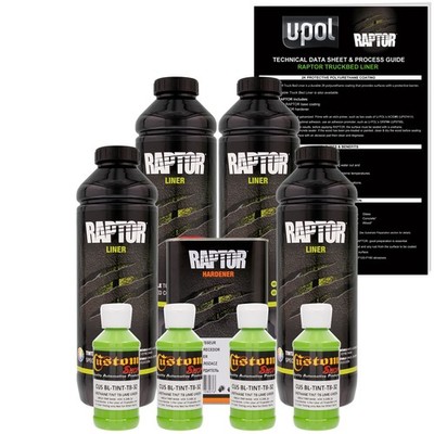 U-POL Raptor Tintable Lime Green Spray-On Truck Bed Liner Coating, 4 Quarts