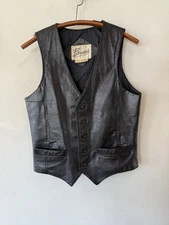 Vintage Bermans Brown Leather Vest Size 38 Mens Western Cowboy