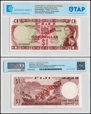 Fiji 1 Dollar, 1974 ND, P-71s5, UNC, Specimen, Authenticated